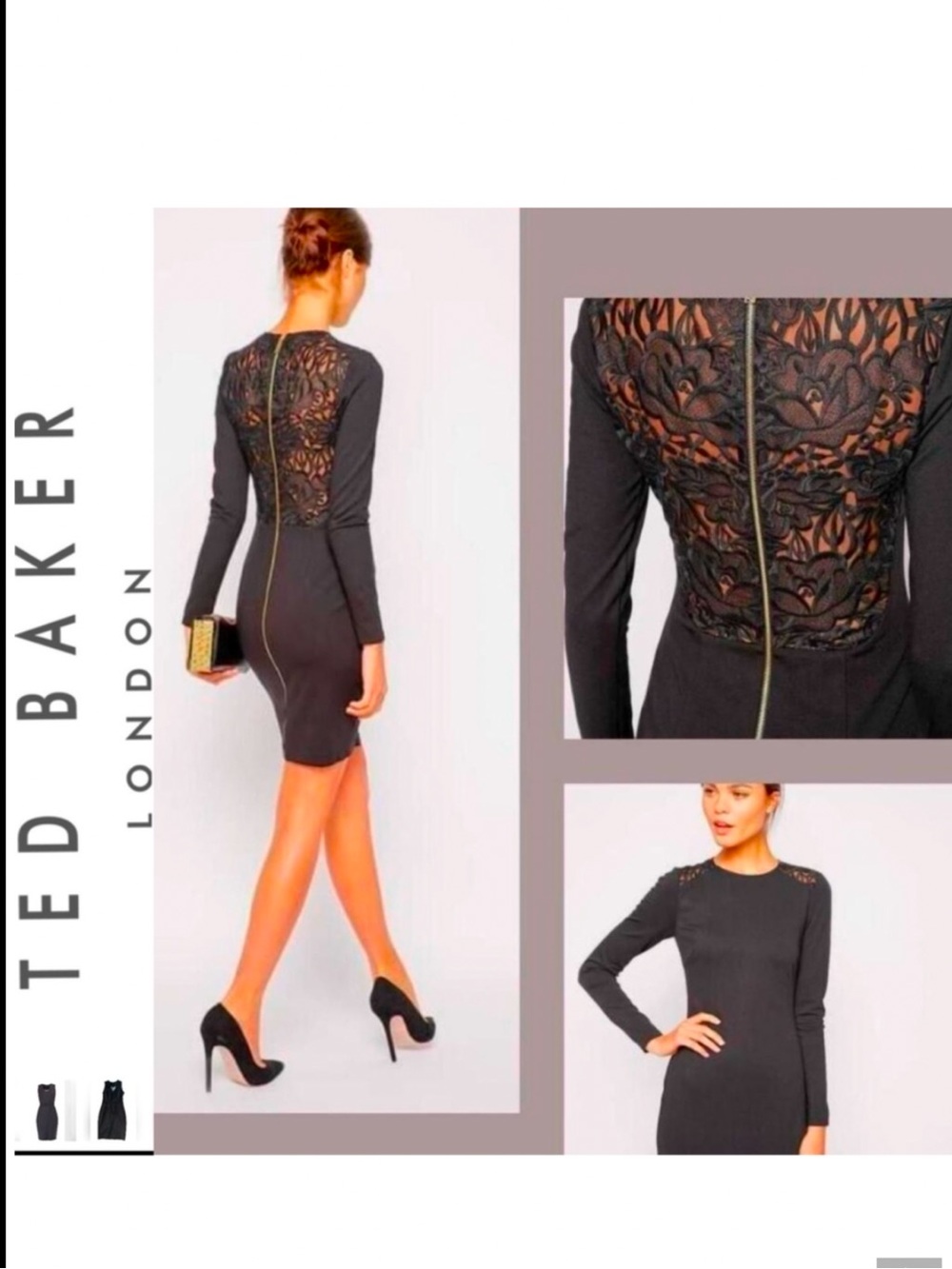 Ted Baker Mayaa  Bodycon Dress Lace Back Full Zipper Back  US 8/10 or‎ TED SZ 3